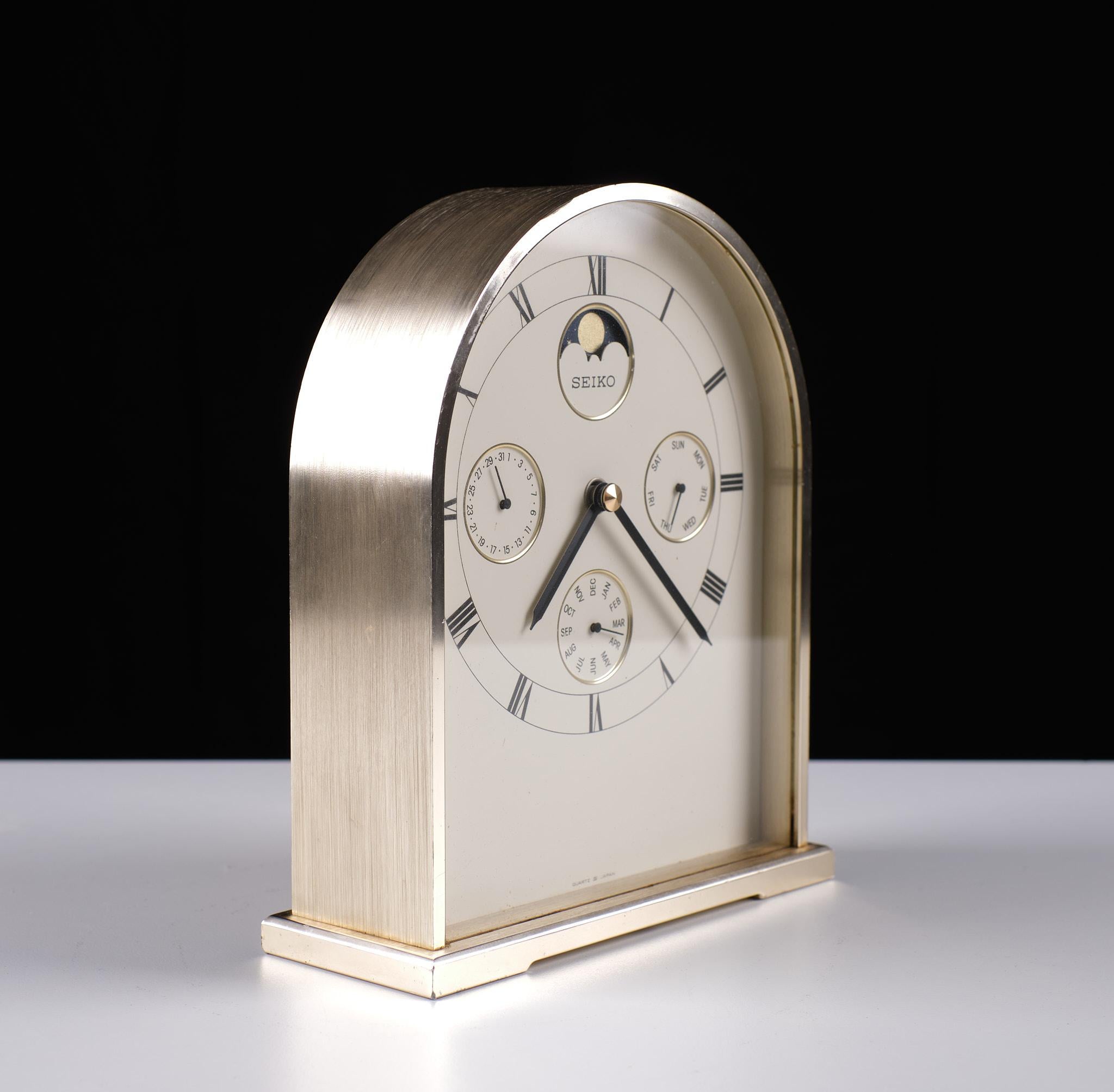 Modern Seiko Table Clock from the 1980's, in Brass, with Roman Numerals