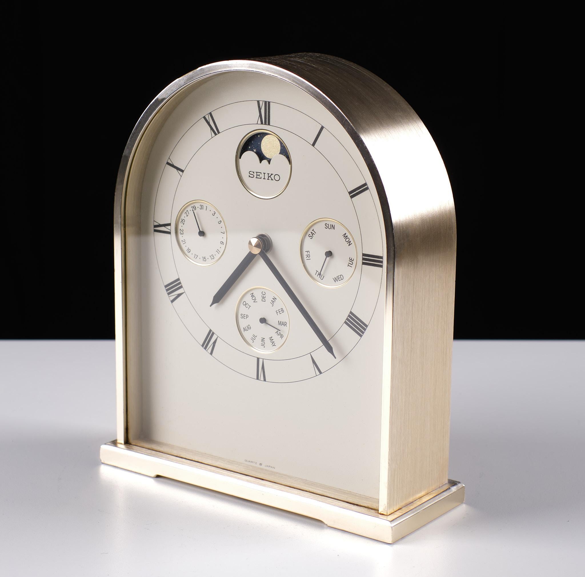 Japanese Seiko Table Clock from the 1980's, in Brass, with Roman Numerals