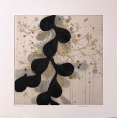 Fern-8, gravure abstraite botanique au carborundum par Seiko Tachibana