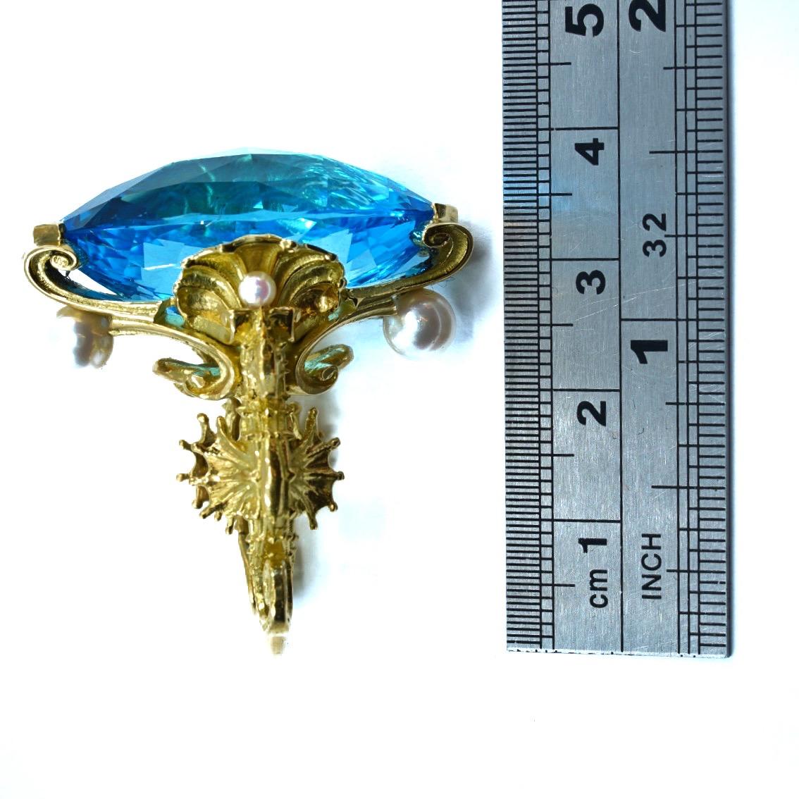  Swiss Blue Topaz and Akoya Pearls gold ring  For Sale 11