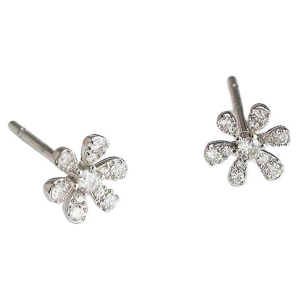 Seis Blumen-Pavé-Diamant-Ohrringe im Angebot
