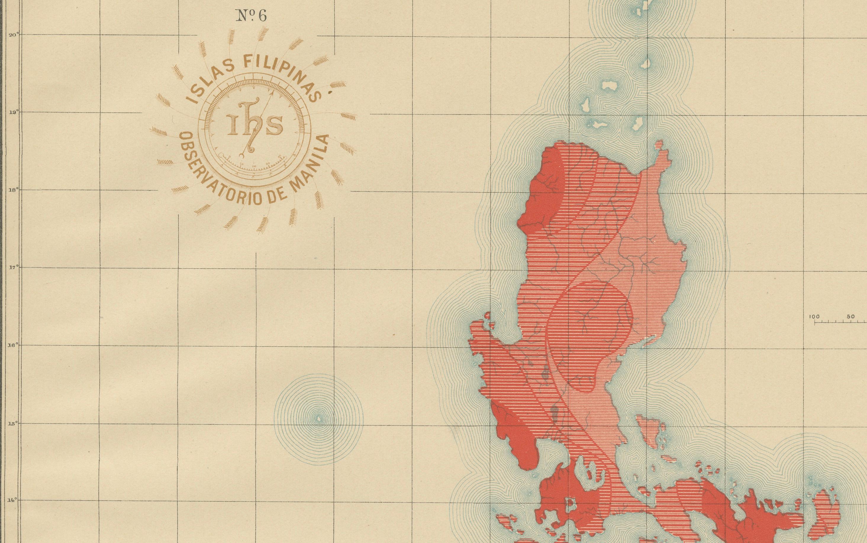 Filippino Mappa dell'attività sismica delle Isole Filippine - Observatorio de Manila, 1899 in vendita