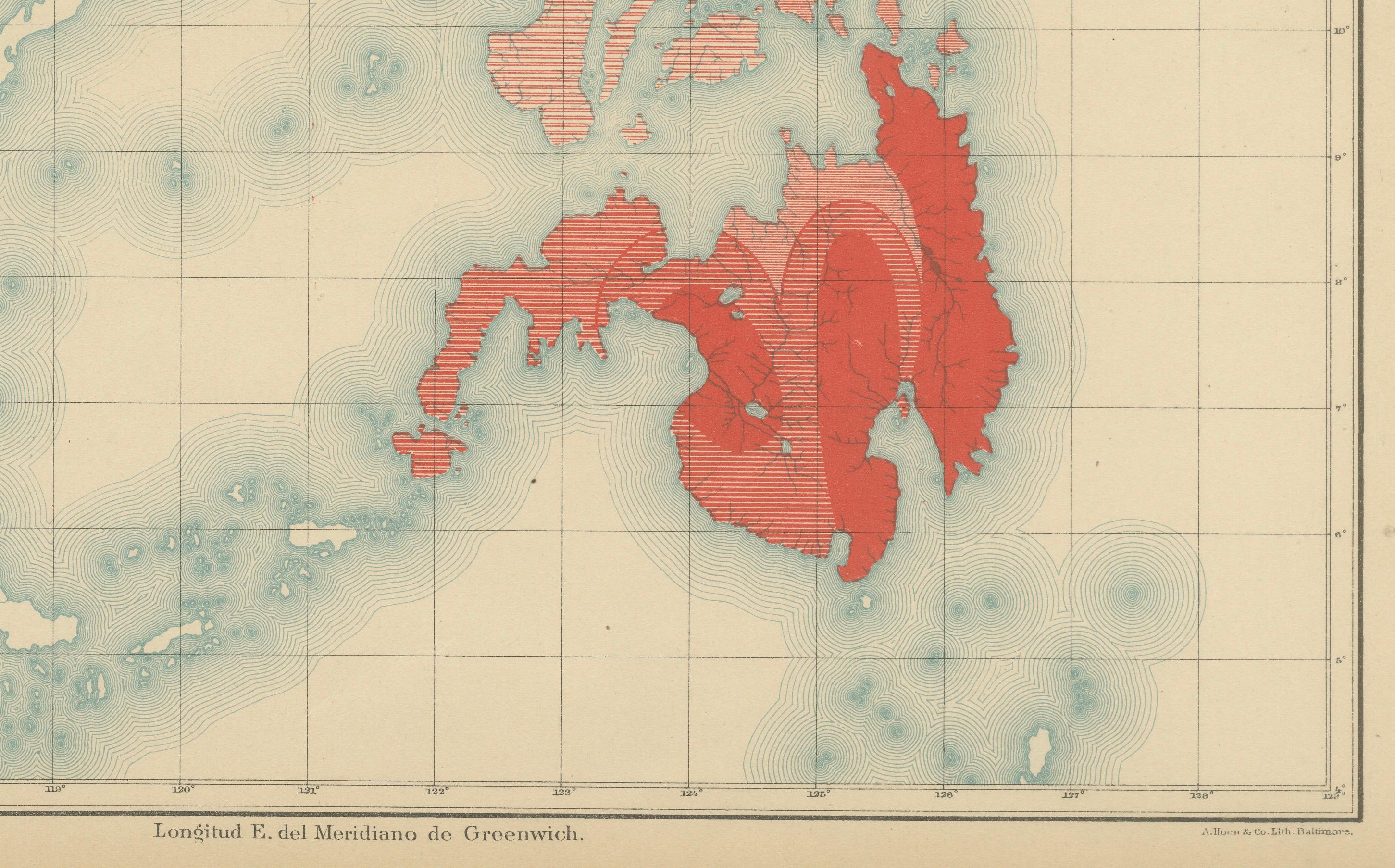 Fine XIX secolo Mappa dell'attività sismica delle Isole Filippine - Observatorio de Manila, 1899 in vendita