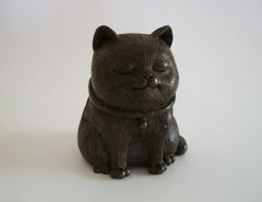 Seiya Style Patinated Bronze Okimono Cat Sculpture - Japan - Late 20th Century