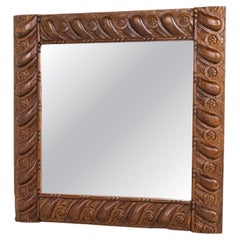Seiz Breur style square mirror in carved wood, Brittany, France, early 20th