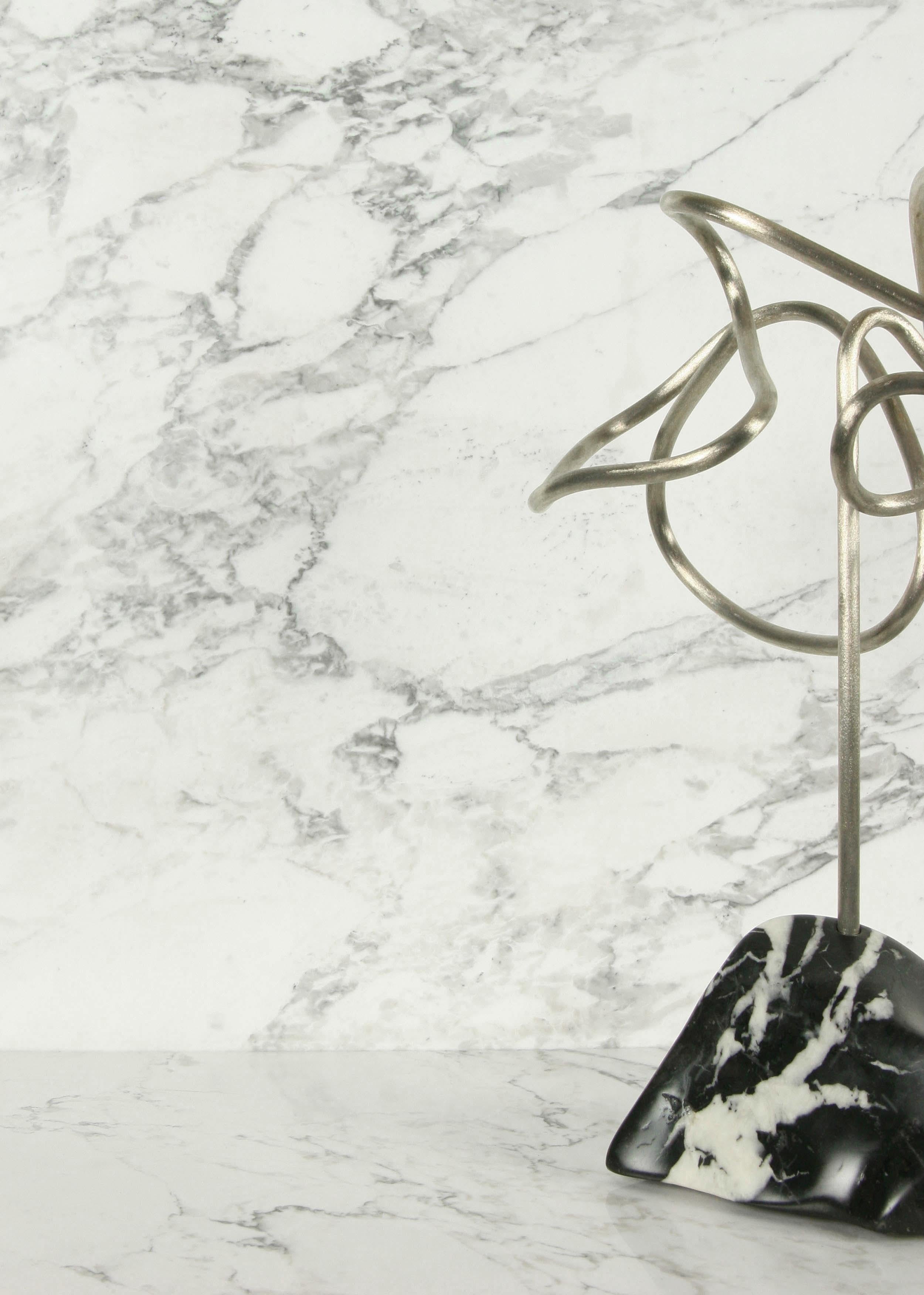 Metalwork SEK-8 Tree Sculpture of Streaked Silvered Brass and Marble