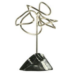 SEK-8 Tree Sculpture of Streaked Silvered Brass and Marble