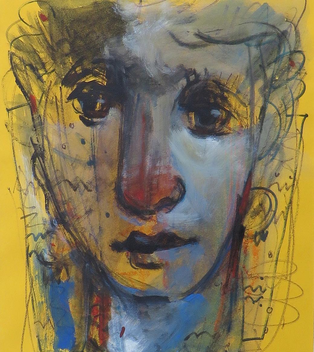 Expression, Faces, Mixed Media, Blue, Black, White by Indian Artist 