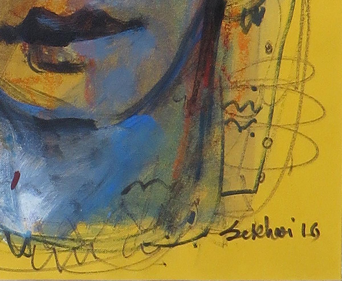 Expression, Gesichter, Mischtechnik, Blau, Schwarz, Weiß von indischer Künstler „In Stock“ (Grau), Portrait Painting, von Sekhar Kar