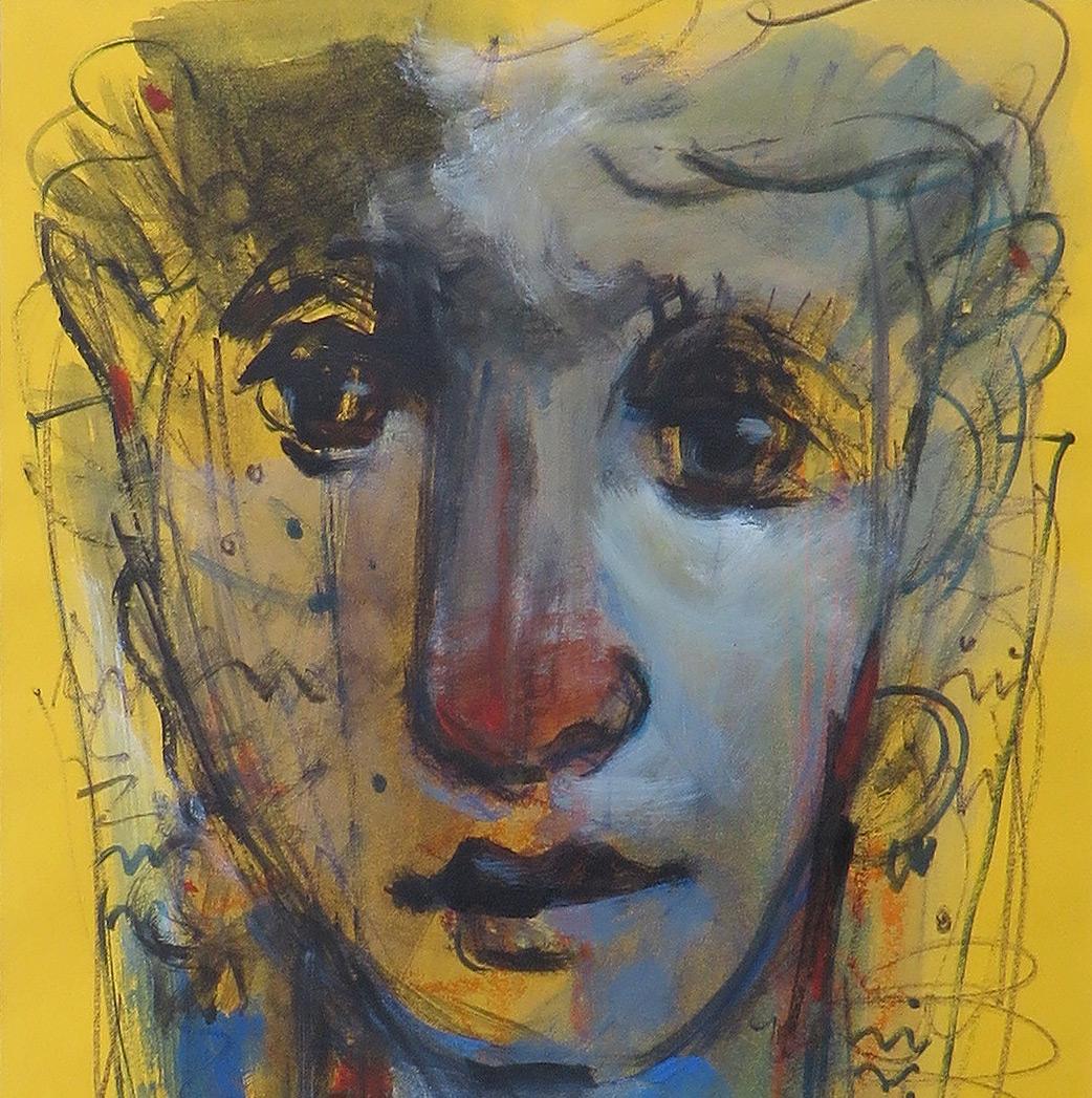 Expression, Faces, Mixed Media, Blue, Black, White by Indian Artist 