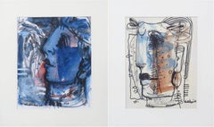 Faces, Calmness & Serenity, Mixed Media on paper, Blue, White, Brown "In Stock"