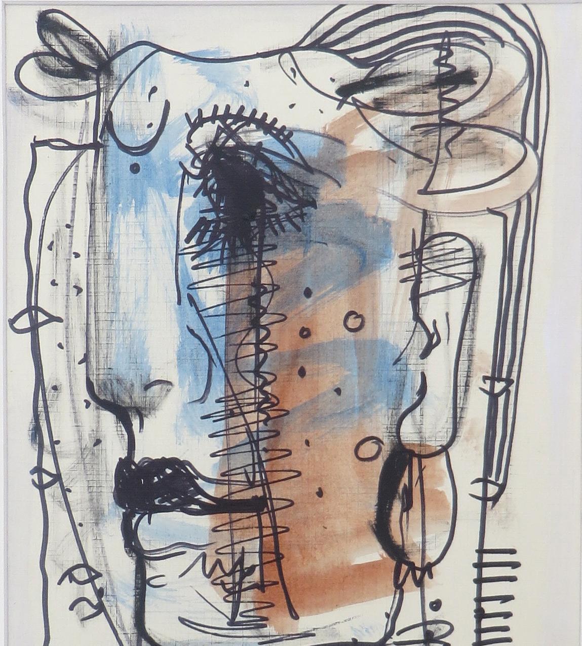 Faces, Calmness & Serenity, Mixed Media on paper, Blue, White, Brown 