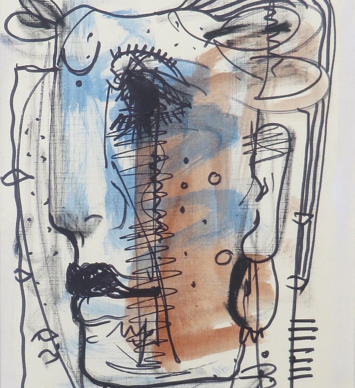Faces, Calmness & Serenity, Mixed Media on paper, Blue, White, Brown 