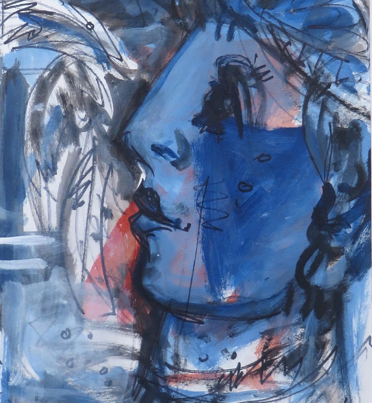 Faces, Calmité et sérénité, technique mixte sur papier, bleu, blanc, marron « En stock » 4