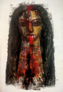 Kali, Mixed Media on Paper Black, Red Indian Contemporary Artist-In Stock