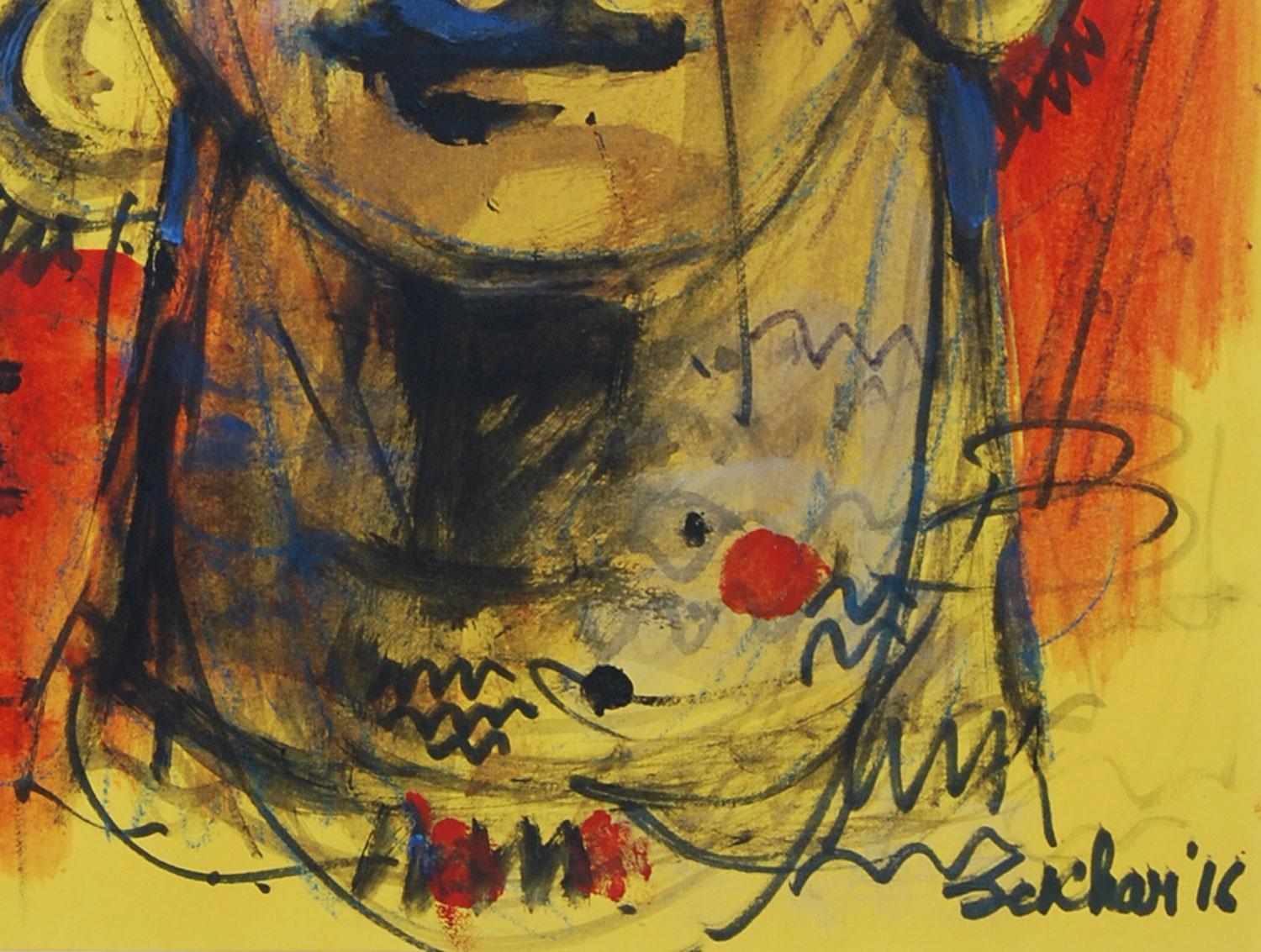 Man & Woman, Faces, Mixed Media, Red, Blue, Brown by Indian Artist 