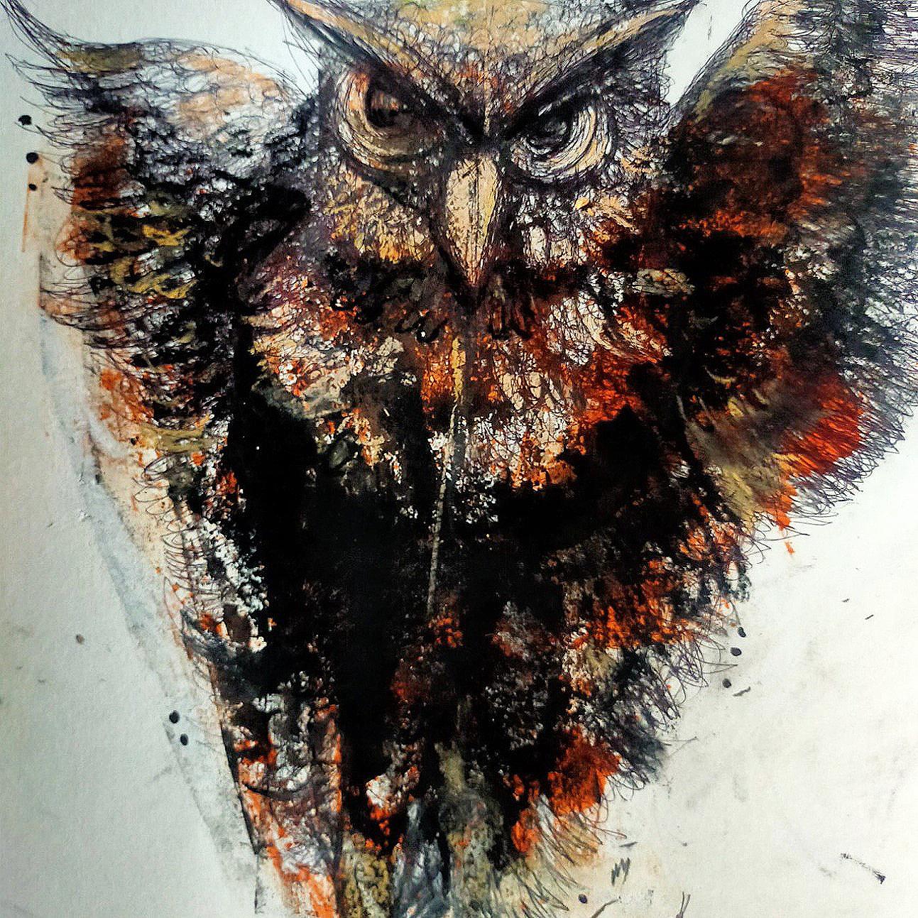 Sekhar Kar - Owl, Mixed Media on Paper
24 x 15 inches (Unframed)
( UNFRAMED  ALL  IN  DELIVERED  PRICE )

Style : Sekhar Kar's paintings depict men and women in swirling masses of color with cesspools of emptiness for eyes. This allows the viewers