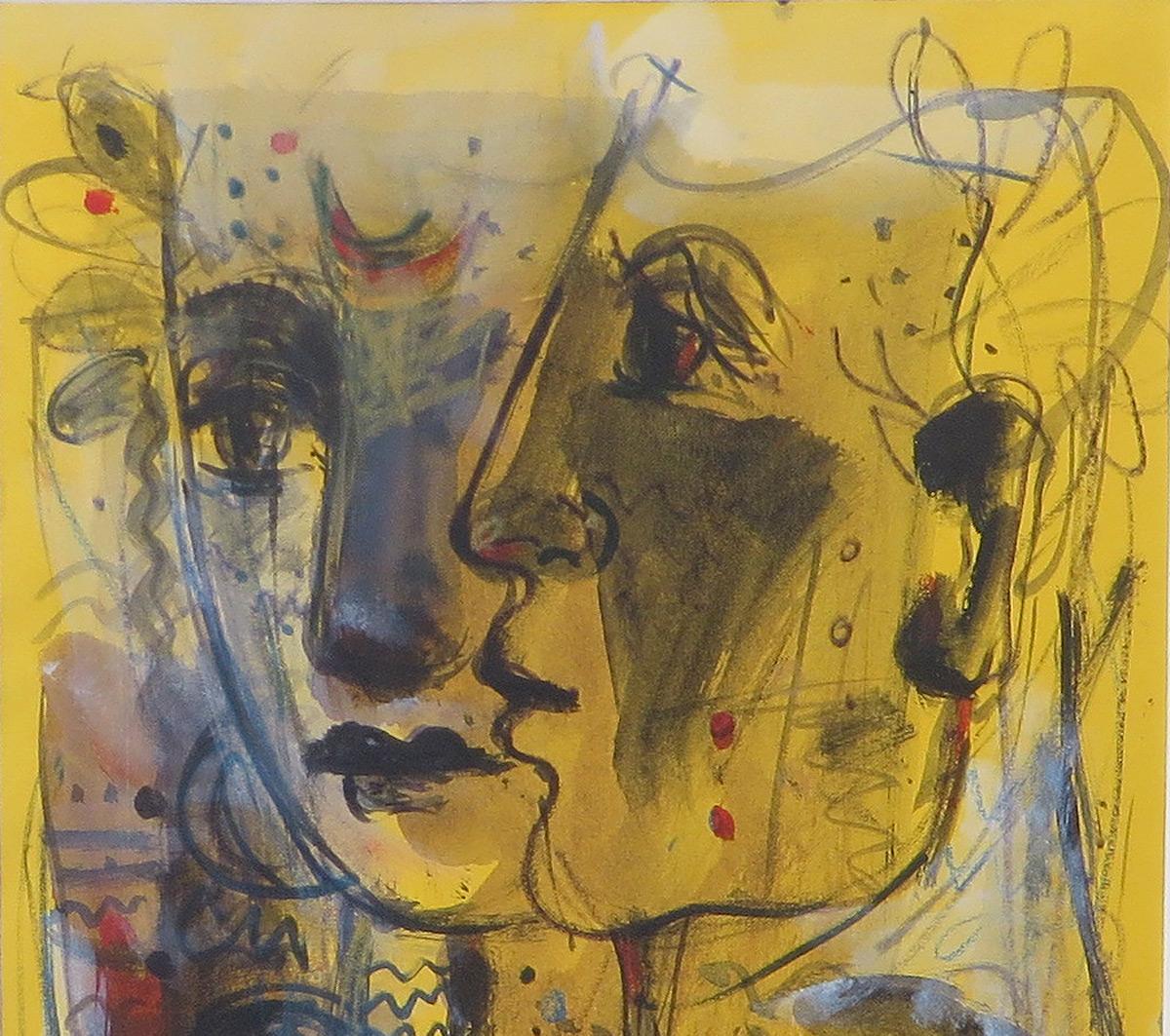 Togetherness, Couple, Mixed Media, Yellow, Red, Blue by Indian Artist 