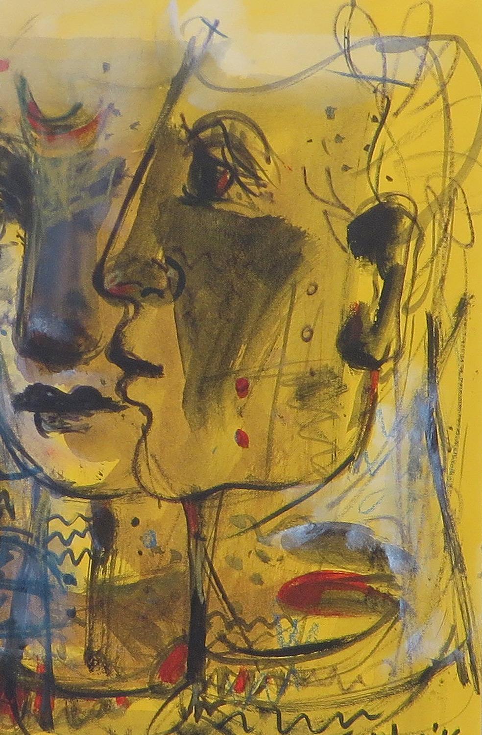 Togetherness, Couple, Mixed Media, Yellow, Red, Blue by Indian Artist 