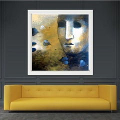 Untitled, Acrylic on Canvas, Blue, Yellow by Contemporary Artist "In Stock"