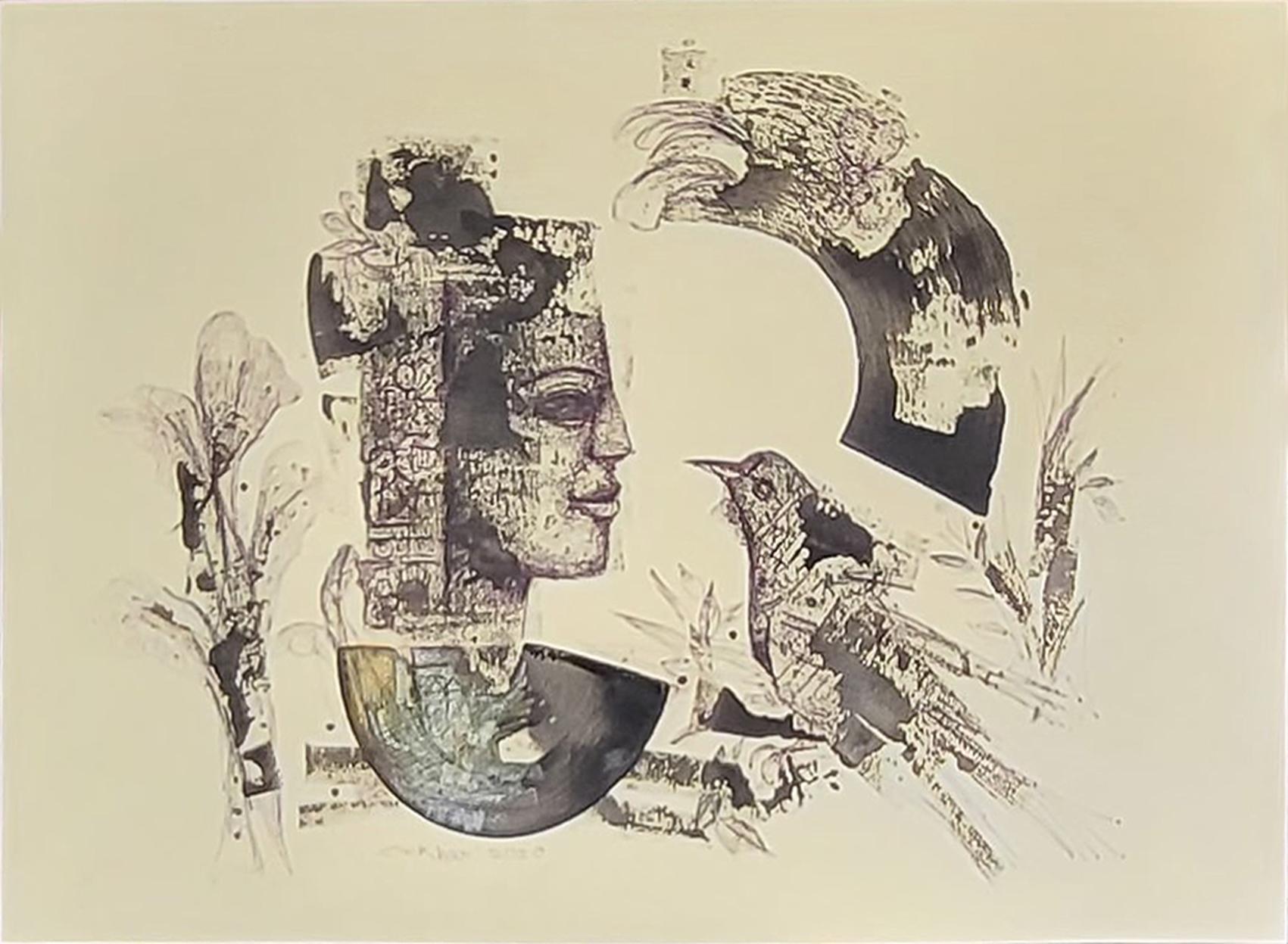 Figurative Painting Sekhar Kar - Sans titre, technique mixte sur papier, artiste contemporain indien de couleur noire - en stock