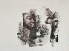 Sans titre, technique mixte sur papier couleur noire, artiste contemporain indien - en stock