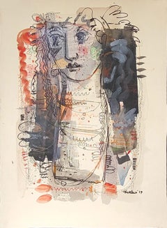 Untitled, Mixed Media on Paper Black, Red Indian Contemporary Artist-In Stock