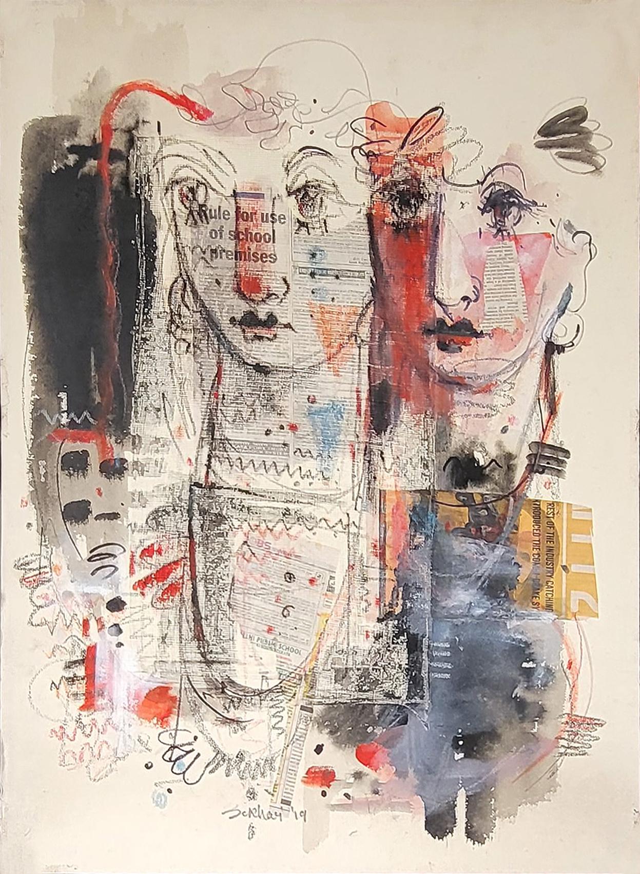Untitled, Mixed Media on Paper Black, Red Indian Contemporary Artist-In Stock - Mixed Media Art by Sekhar Kar