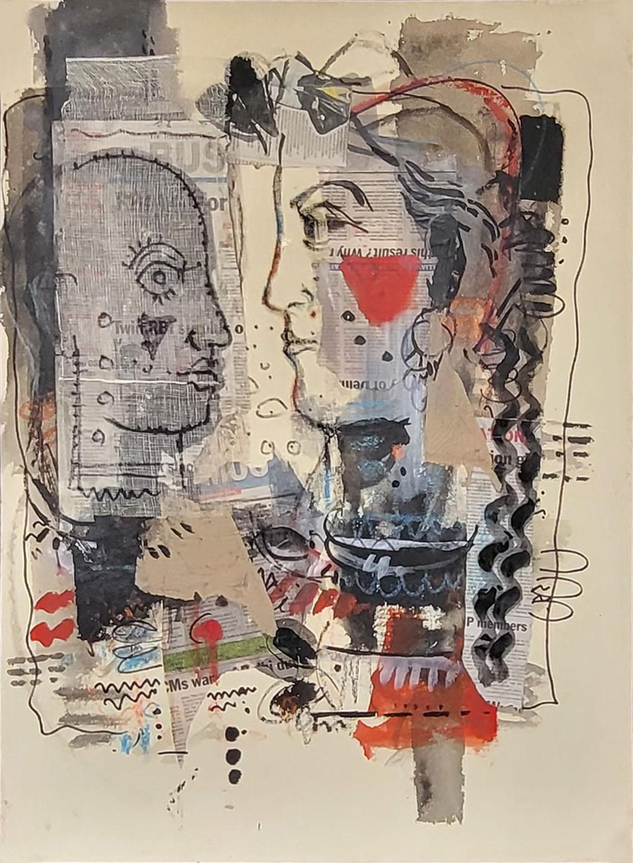 Untitled, Mixed Media on Paper Black, Red Indian Contemporary Artist-In Stock - Mixed Media Art by Sekhar Kar