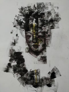 Untitled, Mixed Media on Paper, Black, White by Contemporary Artist "In Stock"