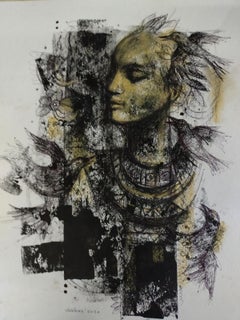 Untitled, Mixed Media on Paper, Black, Yellow by Contemporary Artist "In Stock"