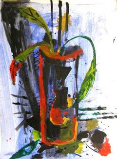 Untitled, Mixed Media on Paper, Yellow, Red by Contemporary Artist-In Stock