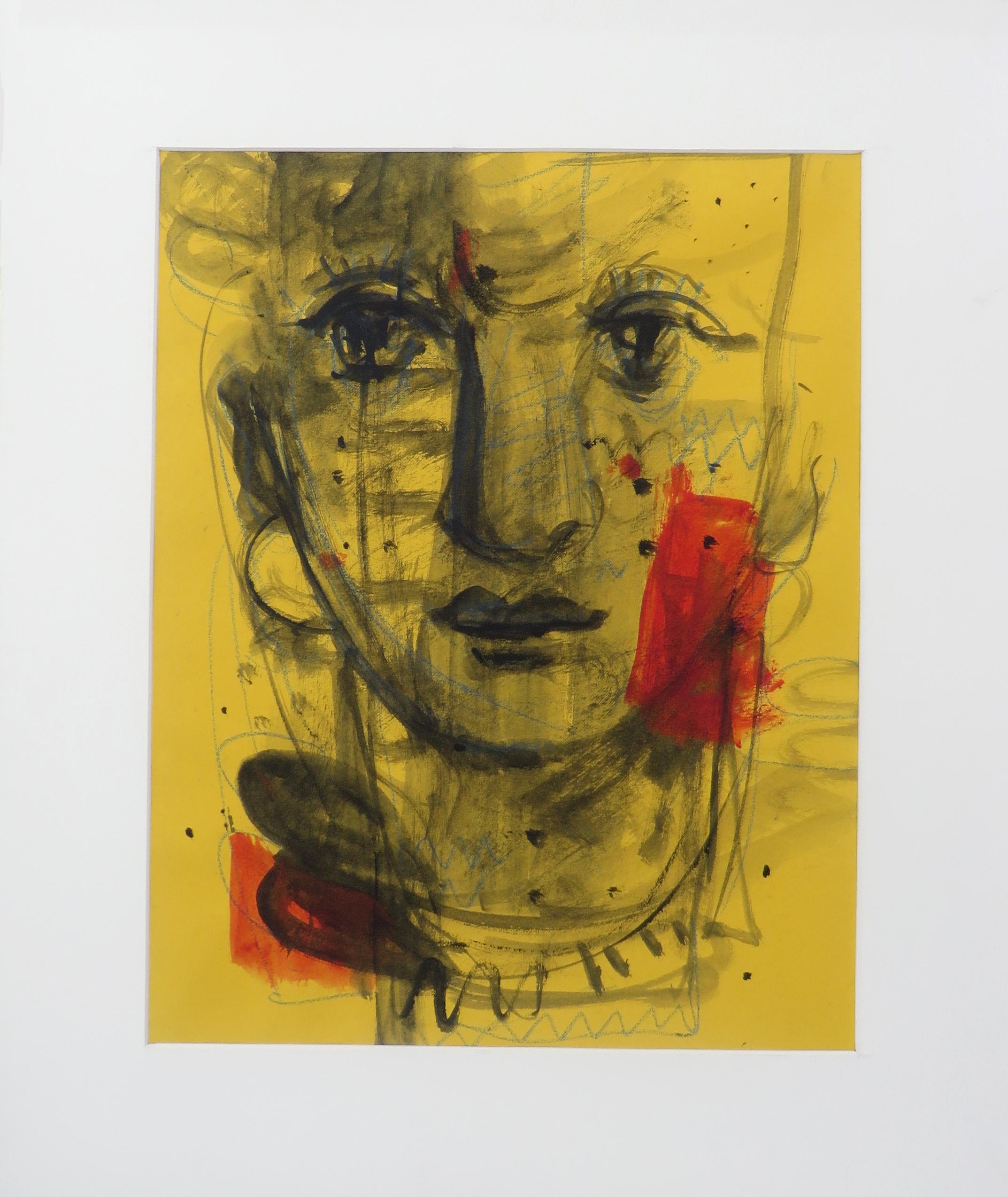 Woman Faces, Mixed Media, Blue, Brown, Red, Yellow by Indian Artist 