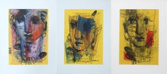 Woman Faces, Mixed Media, Blue, Brown, Red, Yellow by Indian Artist "In Stock"