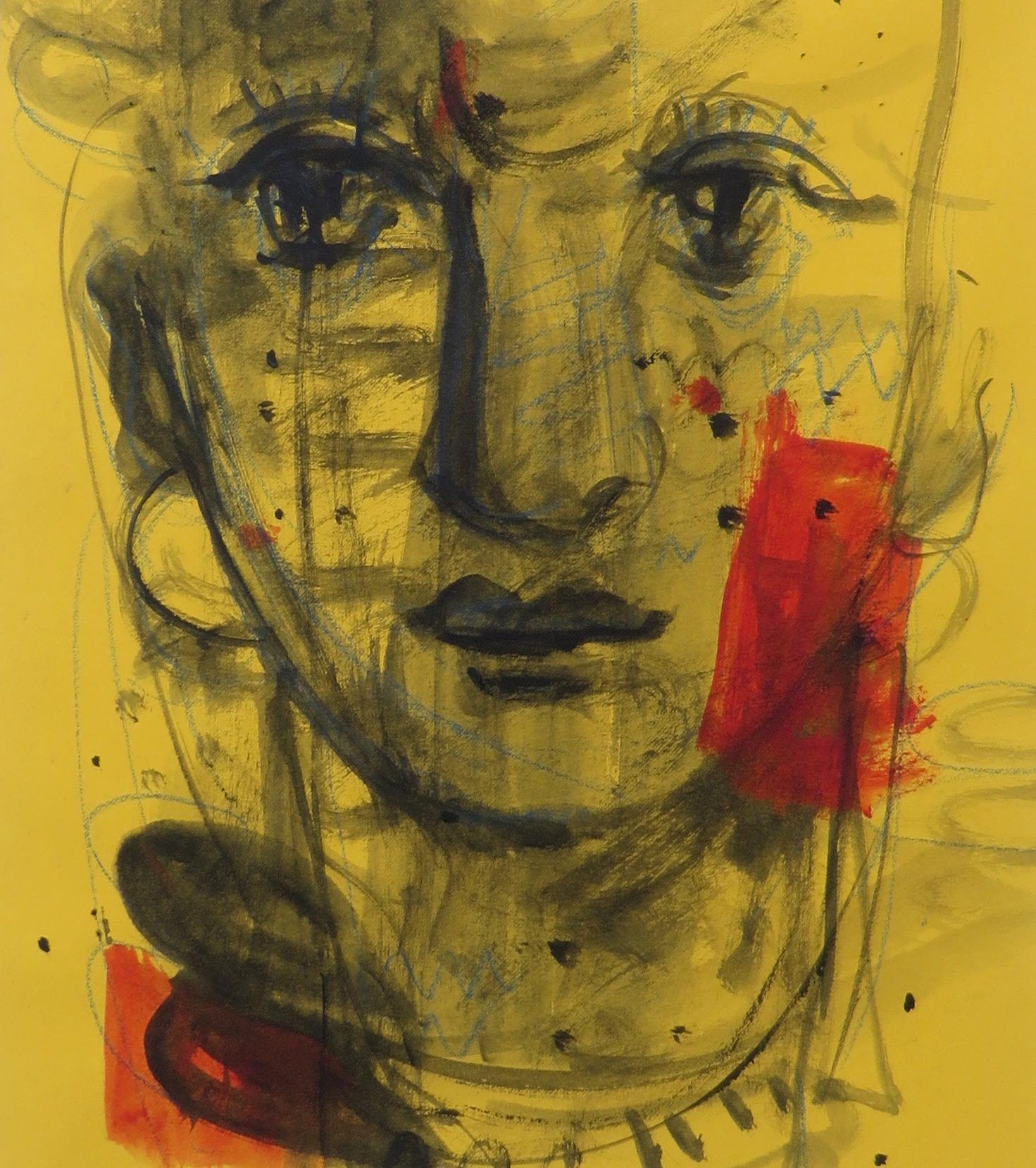 Faces de femmes, technique mixte, bleu, marron, rouge, jaune, de l'artiste indienne « en stock » 5