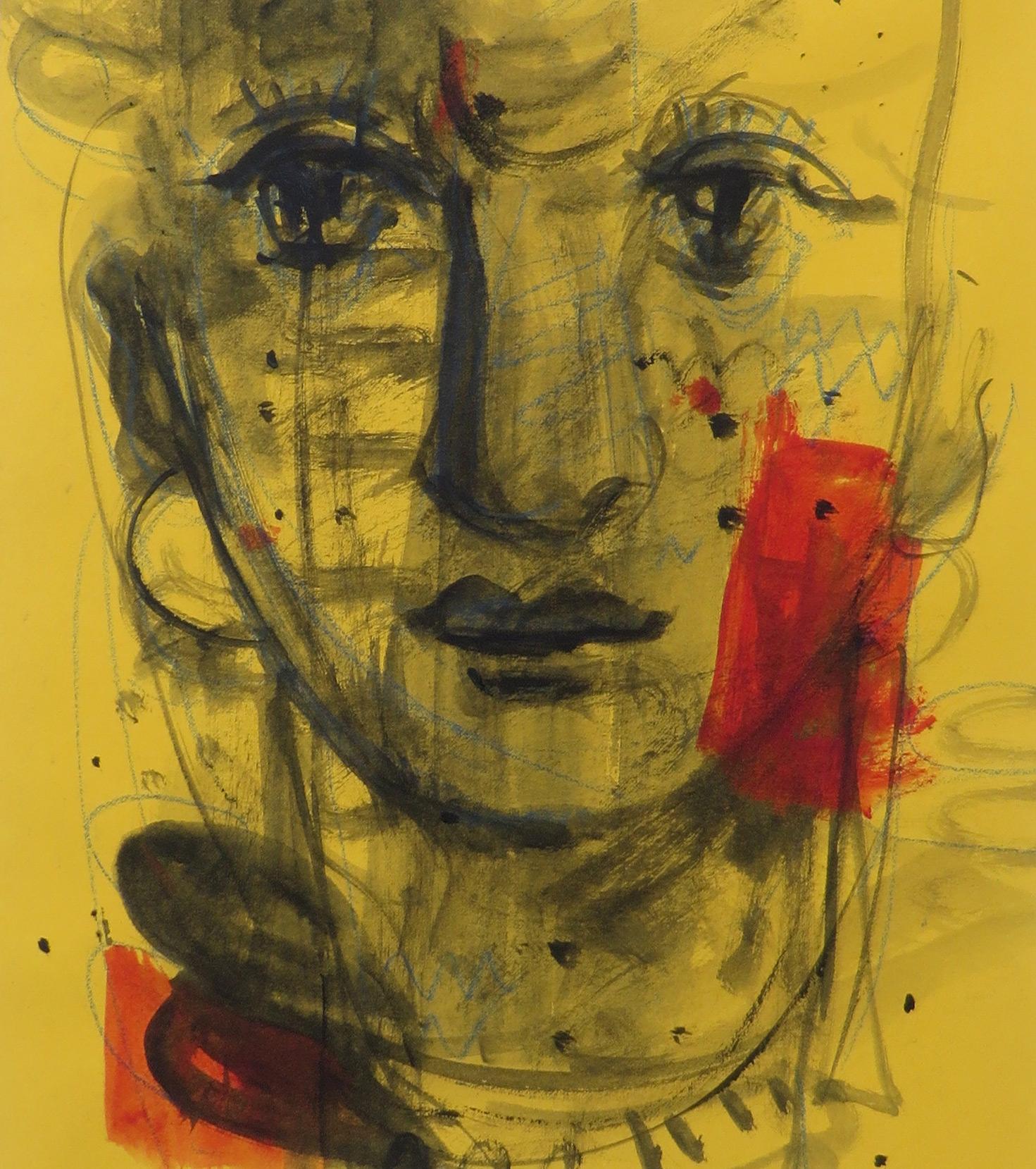 Woman Faces, Mixed Media, Blue, Brown, Red, Yellow by Indian Artist 