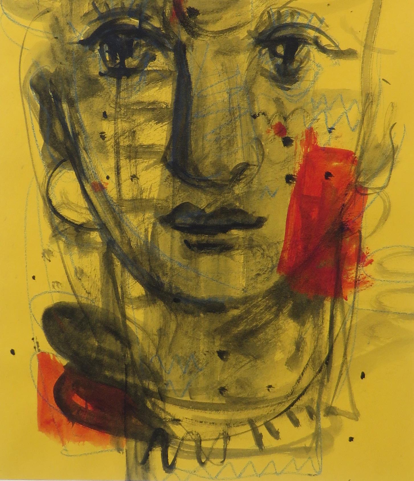 Woman Faces, Mixed Media, Blue, Brown, Red, Yellow by Indian Artist 