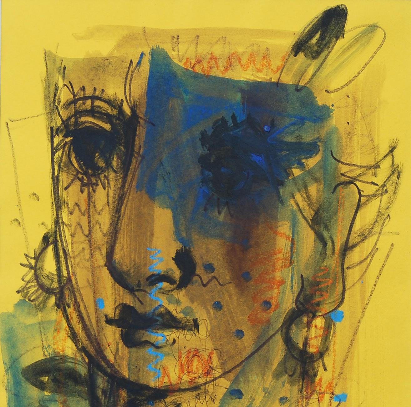 Woman Faces, Mixed Media, Blue, Brown, Red, Yellow by Indian Artist 