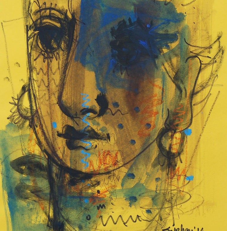Woman Faces, Mixed Media, Blue, Brown, Red, Yellow by Indian Artist 