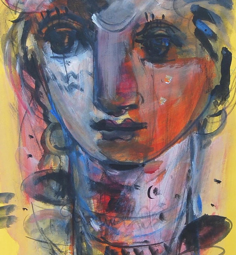 Woman Faces, Mixed Media, Blue, Brown, Red, Yellow by Indian Artist 
