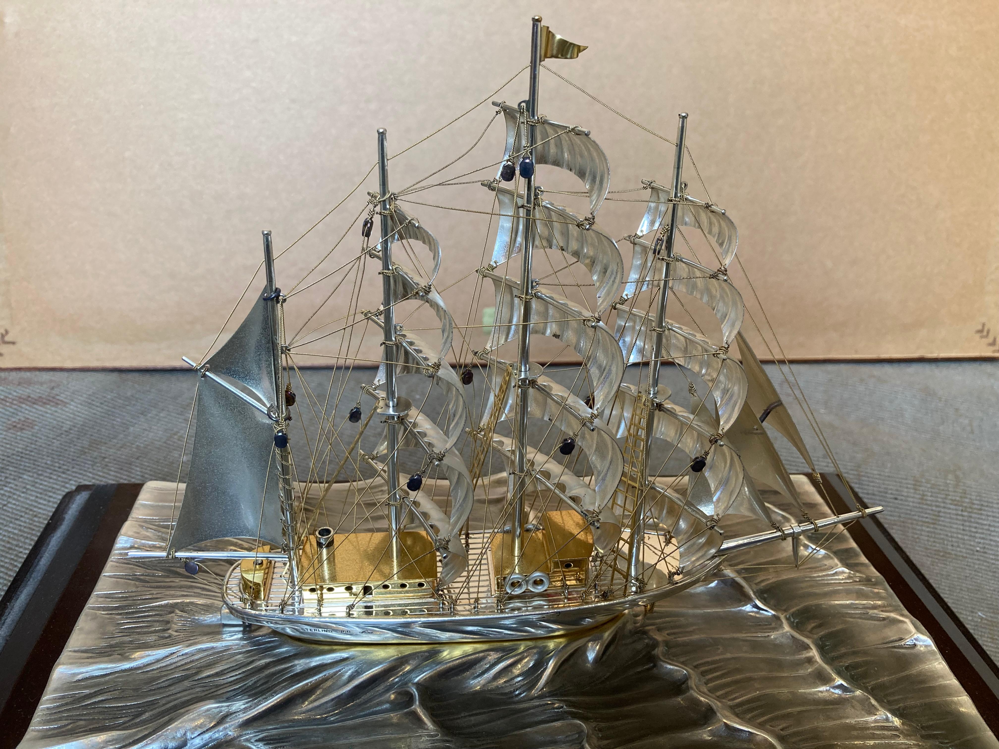 Seki Takehiko Sterlingsilber-Klipperschiff (Skulptur des späten 20. Jahrhunderts) im Angebot 5