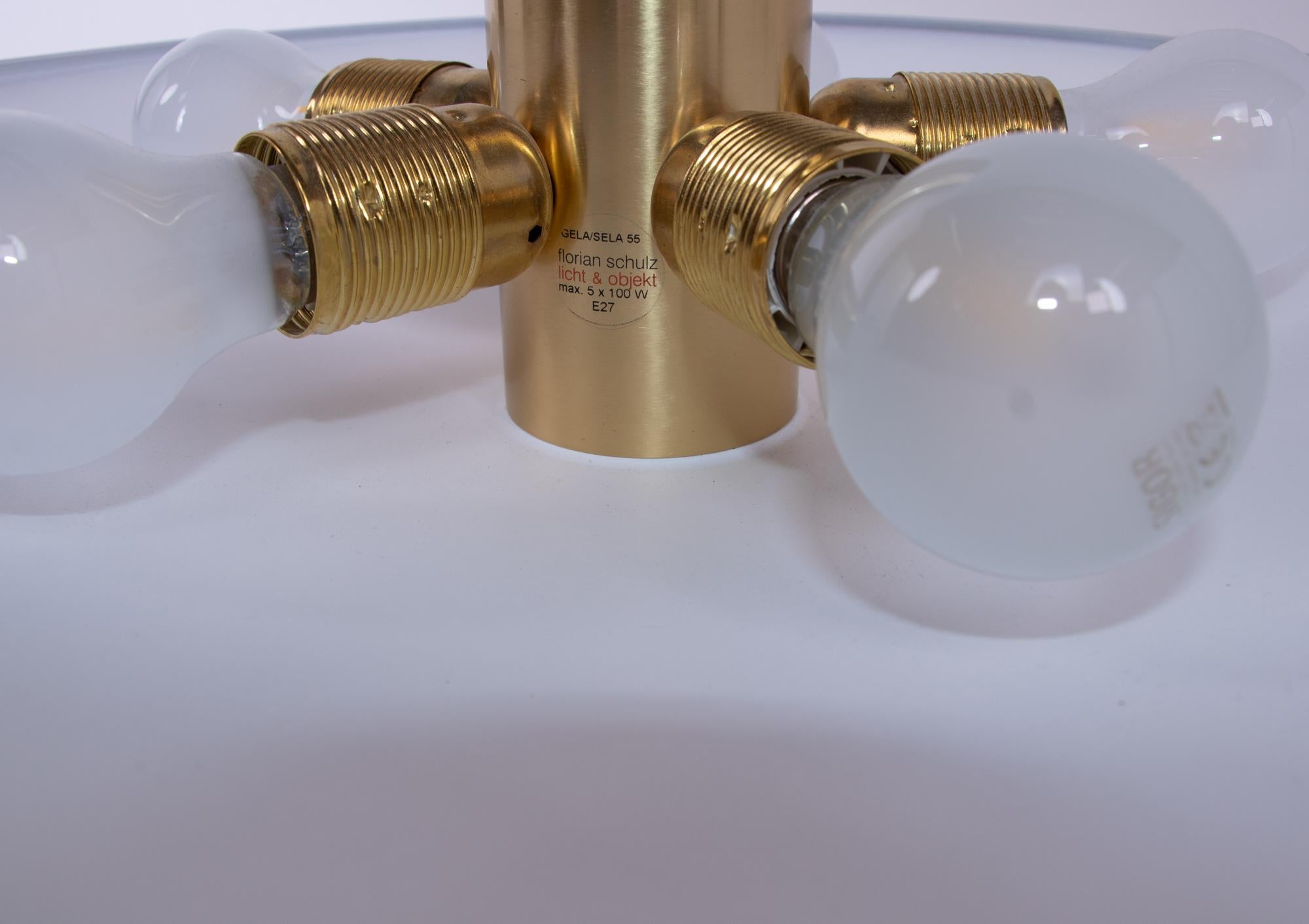 SELA-GELA 55 Glass & Brass Flush Mount Light by Florian Schulz, Germany, 1960 For Sale 1
