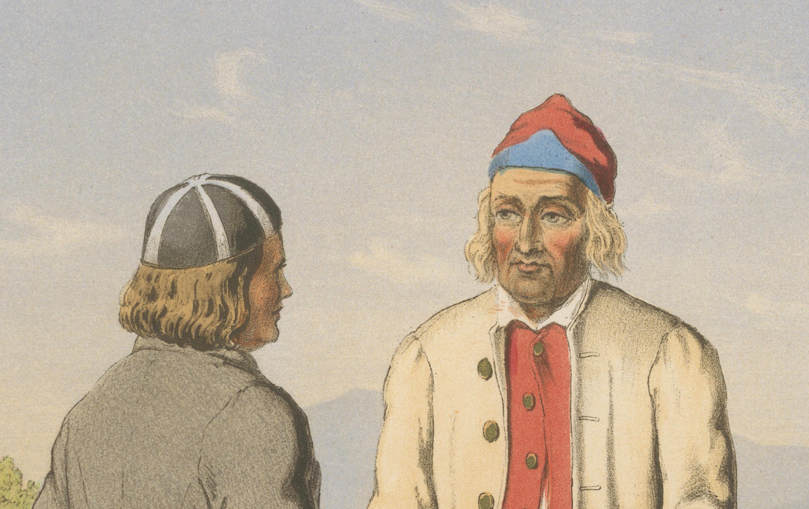 Selbu Regional Dress – Norwegian Folk Attire with Stone Quarry Scene, c.1860 In Good Condition For Sale In Langweer, NL
