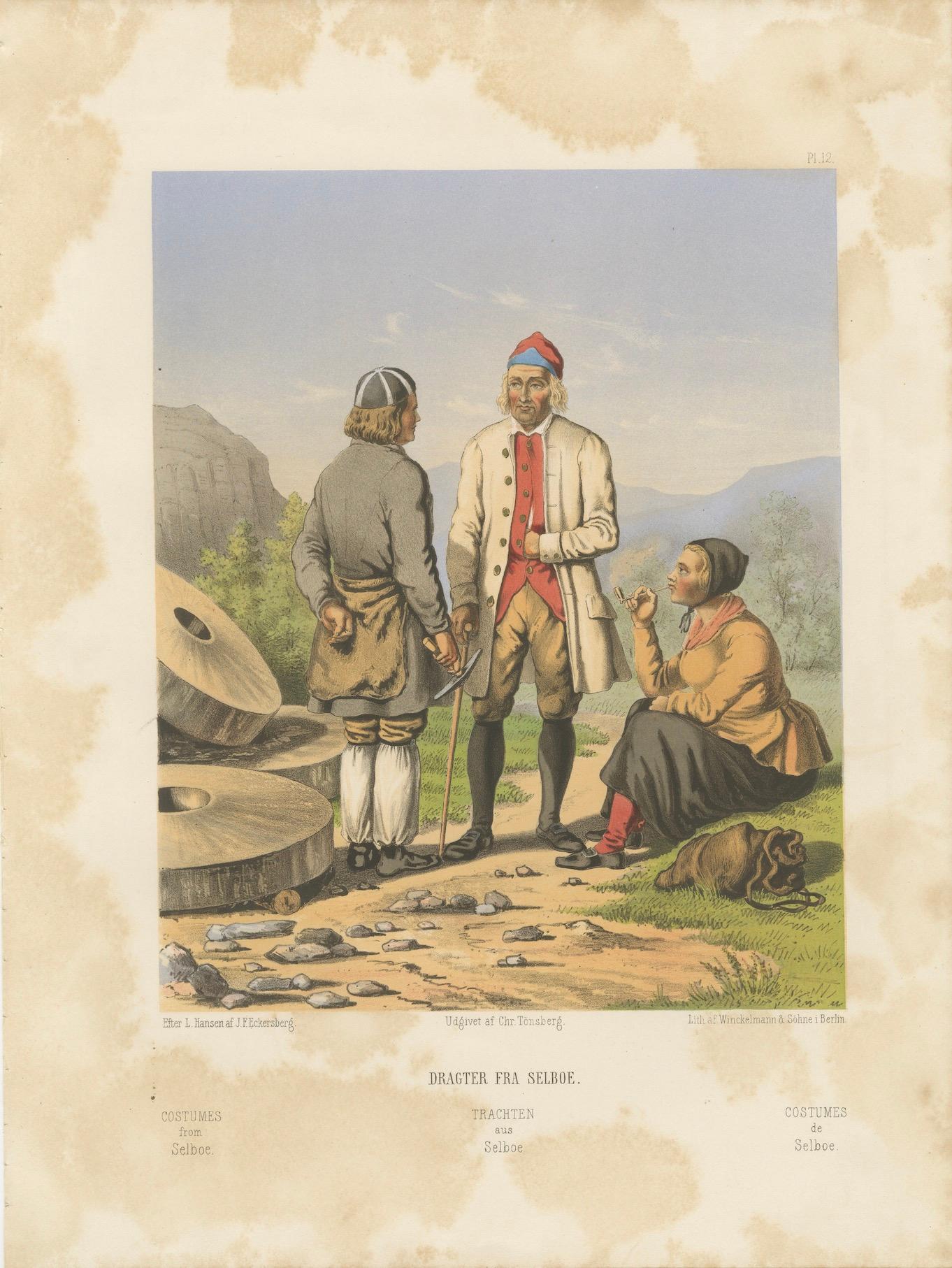 Selbu Regional Dress – Norwegian Folk Attire with Stone Quarry Scene, c.1860 For Sale 1