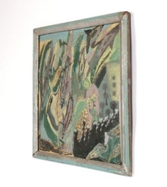 Selby Warren Óleo sobre lienzo 26" x 26,5" Arte abstracto moderno de mediados de siglo