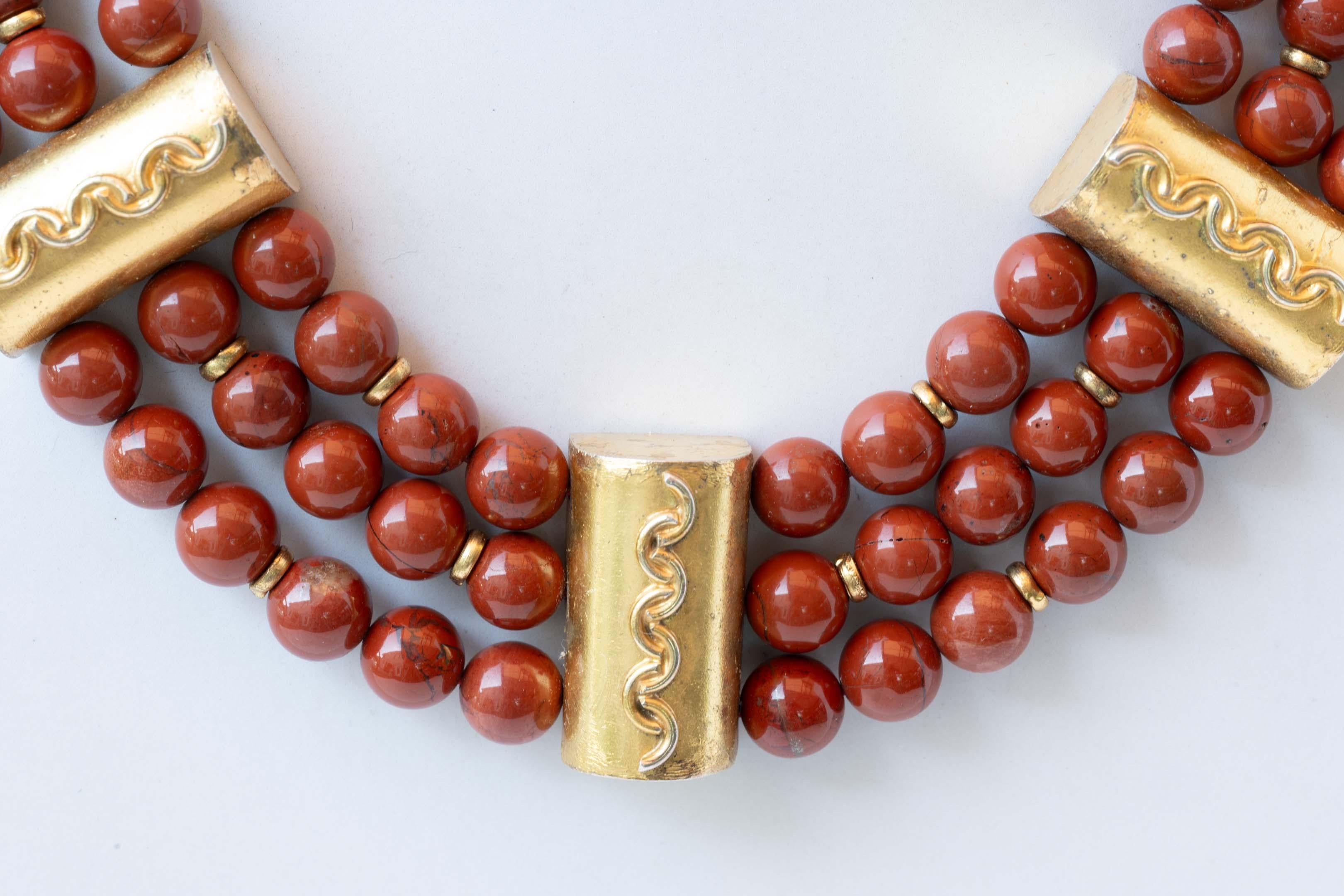 Round Cut Selcuk Gold Plated Sterling & Triple Strand Carnelian Necklace