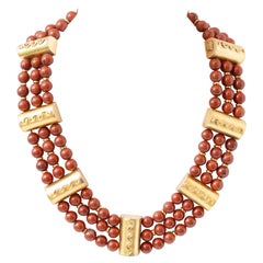 Selcuk Collier en or plaqué argent sterling et cornaline à trois brins