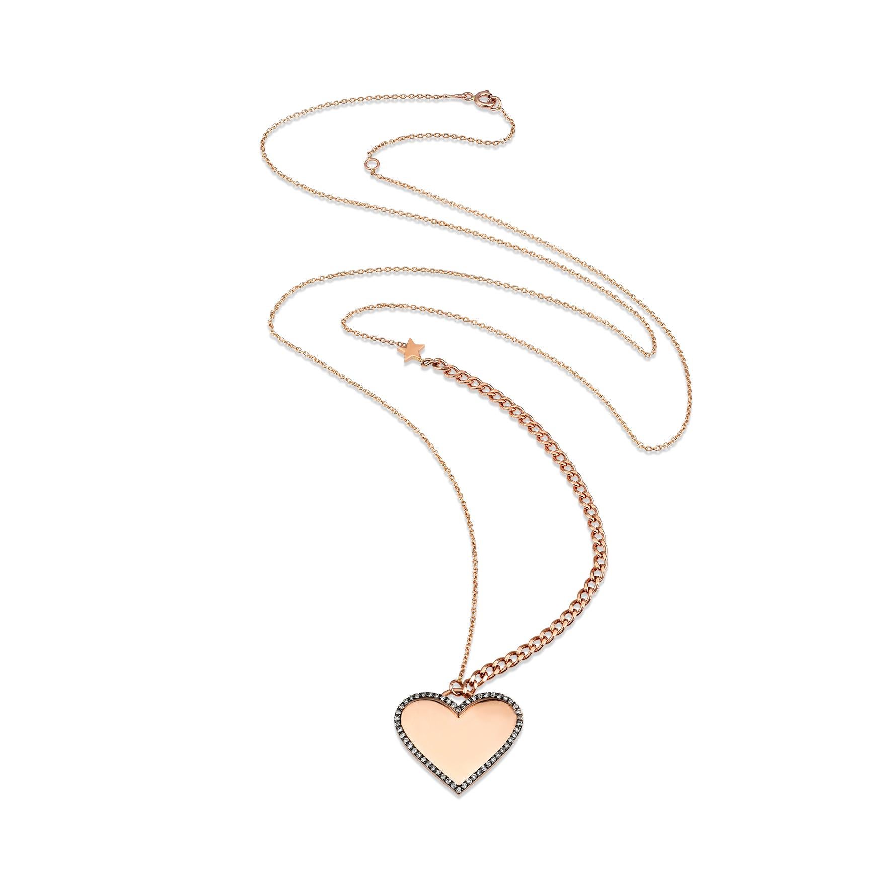 Selda Jewellery heart necklace in 14k rose gold with retro chain & white diamond

Additional Information:-
Collection: You are my star collection
14K Rose gold
0.17ct White diamond
Pendant height 2.5cm
Chain length 66+5cm