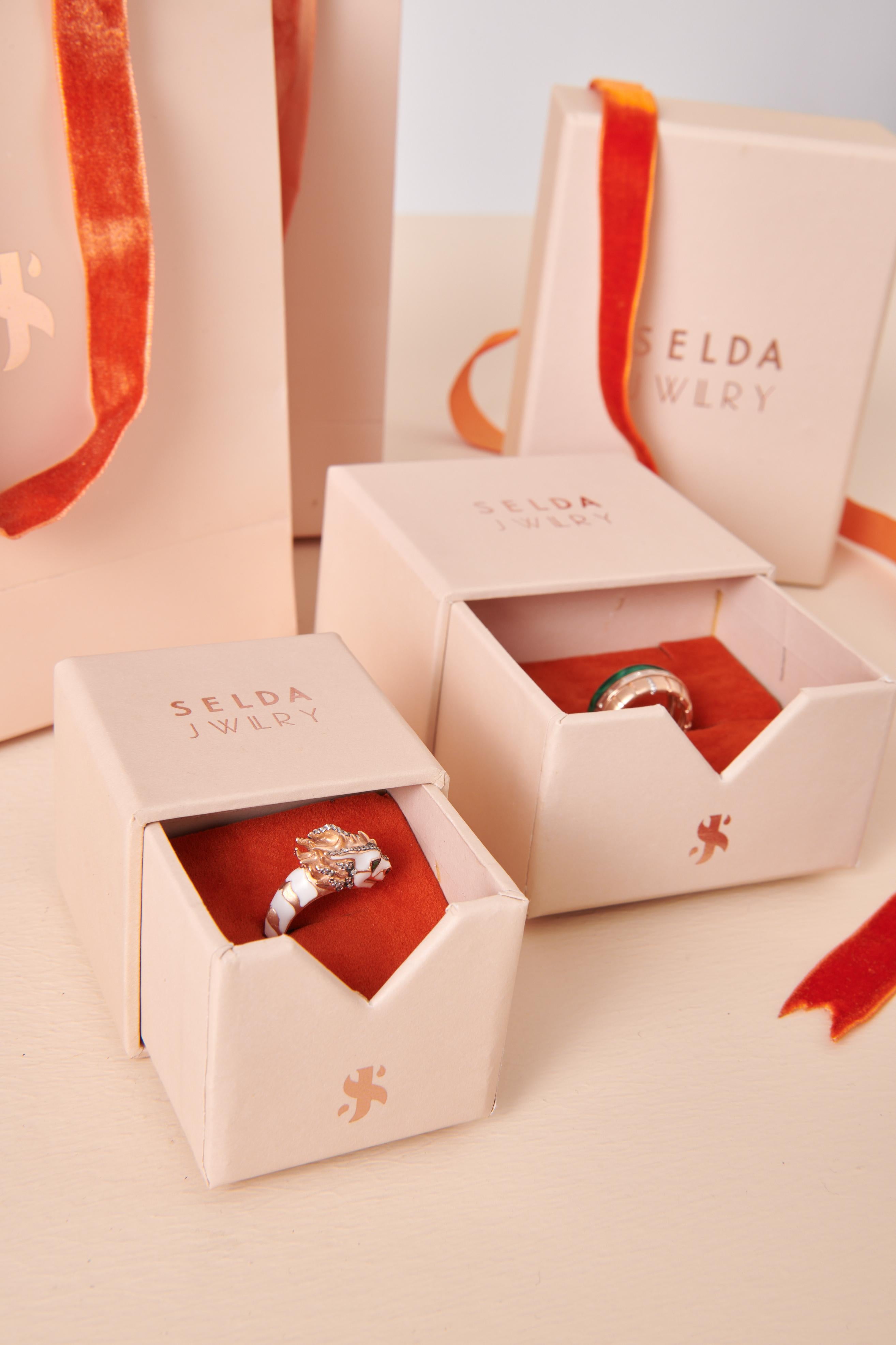 Modern Selda Jewellery Taotie Narrow Bangle in 14K Rose Gold with 0.2ct White Diamond For Sale