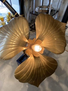 Seldom 1970s Palm Floor Lamp-Brass and Dark Blue Lacquer-France